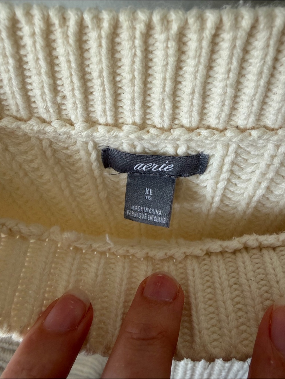aerie Ivory Chunky Rib Crewneck Sweater - Picture 4 of 4